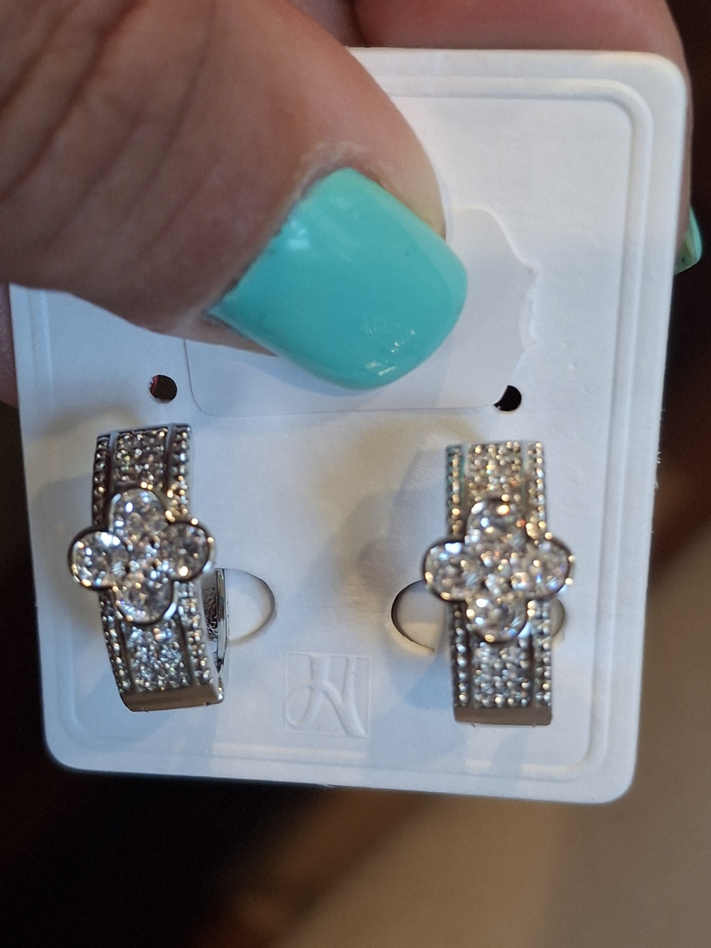 Silver-Tone Crystal Clover Hoop Earrings - White